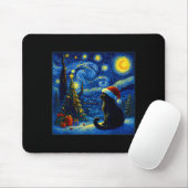 Black Cat Santa Hat Van Gogh Starry Night Christma Mousepad (Mit Mouse)