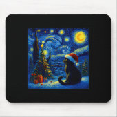 Black Cat Santa Hat Van Gogh Starry Night Christma Mousepad (Vorne)