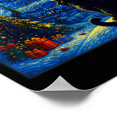 Black Cat Santa Hat Van Gogh Starry Night Christma Poster (Ecke)