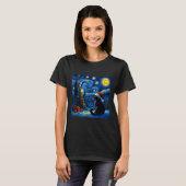 Black Cat Santa Hat Van Gogh Starry Night Christma T-Shirt (Vorne ganz)