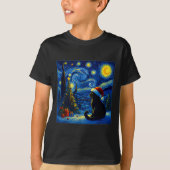 Black Cat Santa Hat Van Gogh Starry Night Christma T-Shirt (Vorderseite)