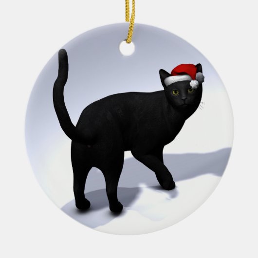 Black Cat Santa Keramikornament (Vorne)