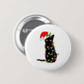 Black Cat Santa Tangled Up In Christmas Lights _1 Button (Vorne & Hinten)