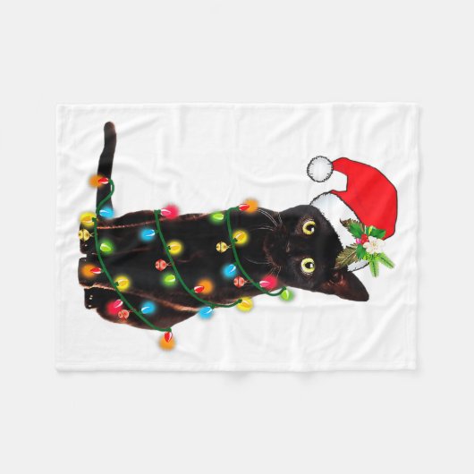Black Cat Santa Tangled Up In Christmas Lights _1 Fleecedecke (Vorderseite (Horizontal))