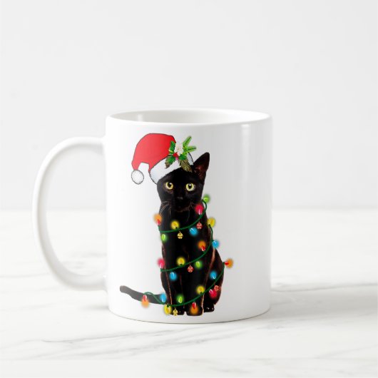 Black Cat Santa Tangled Up In Christmas Lights _1  Kaffeetasse (Links)