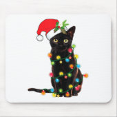 Black Cat Santa Tangled Up In Christmas Lights  Mousepad (Vorne)