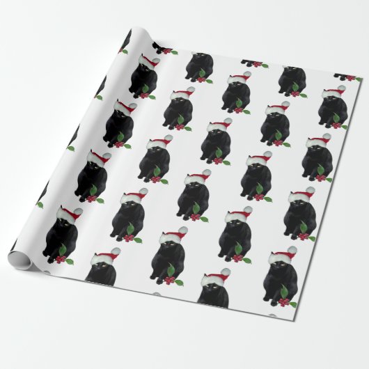 Black Cat Santa Wrapping Paper Geschenkpapier (Ungerollt)