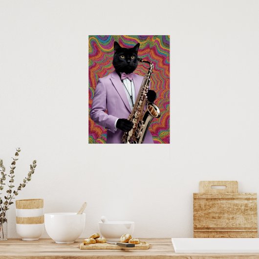 Black Cat Saxophon Player Poster (Küche)