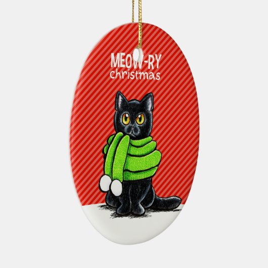 Black Cat Scarf Meow-ry Weihnachten Keramik Ornament (Rechts)
