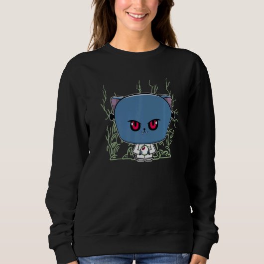 Black Cat Scientist With Magic Item For Horror Fan Sweatshirt (Vorderseite)