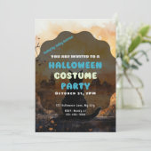 Black Cat Setting Sun Autumn Halloween Einladung (Stehend Vorderseite)