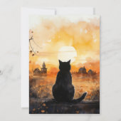 Black Cat Setting Sun Autumn Halloween Einladung (Rückseite)