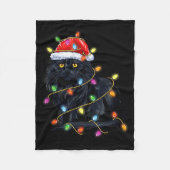 Black Cat Shirt Christmas Lights Funny Santa Cat F Fleecedecke (Vorderseite)