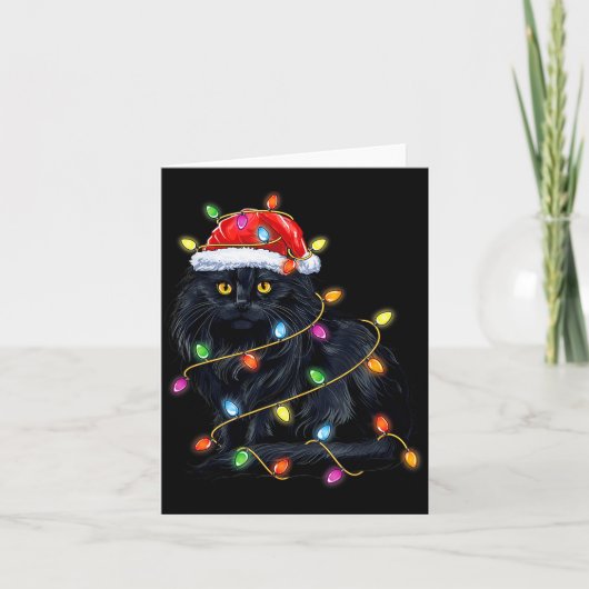 Black Cat Shirt Christmas Lights Funny Santa Cat F Karte (Vorderseite)