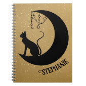 Black Cat Silhouette auf Gold Glitzer Night Sky Notizblock (Vorderseite)