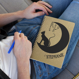 Black Cat Silhouette auf Gold Glitzer Night Sky Notizblock