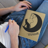 Black Cat Silhouette auf Gold Glitzer Night Sky Notizblock