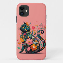 Black Cat Silhouette aus farbigen Blume