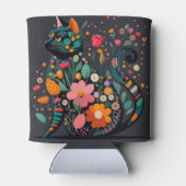 Black Cat Silhouette aus farbigen Blume Dosenkühler (Rückseite)