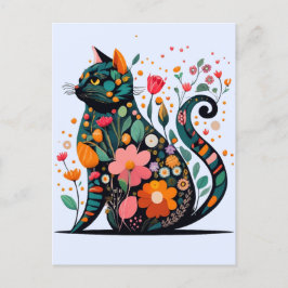Black Cat Silhouette aus farbigen Blume Postkarte