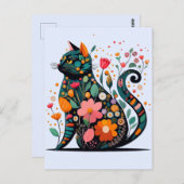 Black Cat Silhouette aus farbigen Blume Postkarte (Vorne/Hinten)