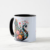 Black Cat Silhouette aus farbigen Blume Tasse (Vorderseite Links)