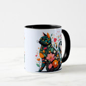 Black Cat Silhouette aus farbigen Blume Tasse (VorderseiteRechts)