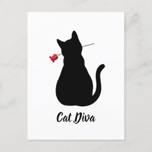 Black Cat Silhouette Diva Rote Rose Pet Lover Spaß Postkarte