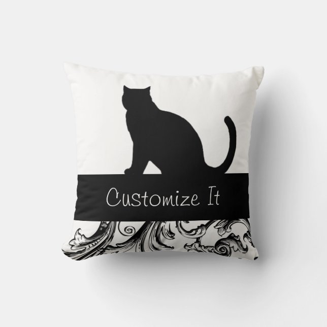 Black Cat Silhouette Elegante Barockmusik Kissen (Vorderseite)
