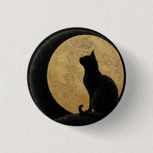 Black Cat Silhouette gegen den Goldenen Mond Button