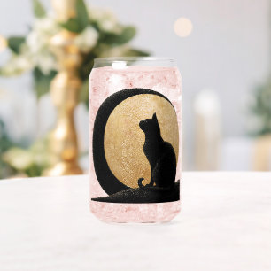Black Cat Silhouette gegen den Goldenen Mond Dosenglas