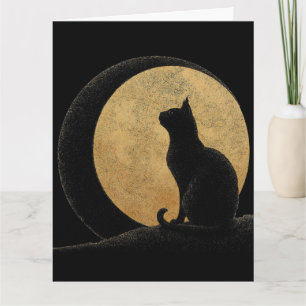 Black Cat Silhouette gegen den Goldenen Mond Karte