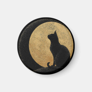 Black Cat Silhouette gegen den Goldenen Mond Magnet
