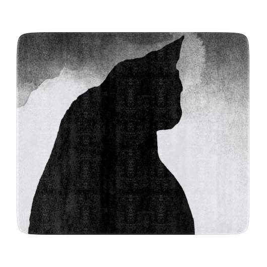 Black Cat Silhouette Glass Cutting Board Schneidebrett (Vorderseite)