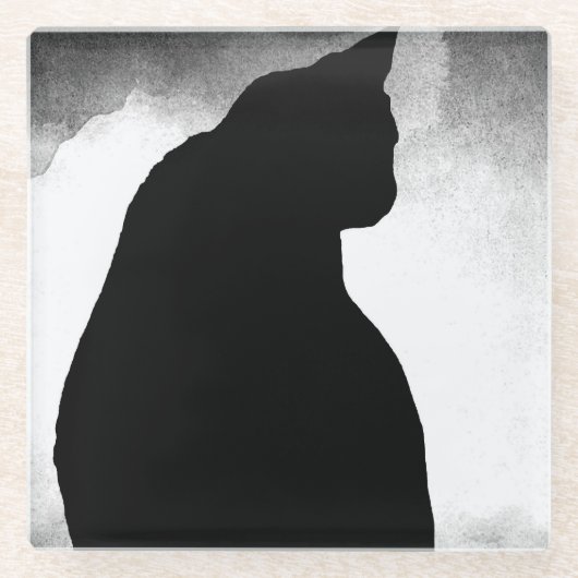Black Cat Silhouette Glass Untersetzer (Vorderseite)
