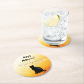 Black Cat Silhouette Halloween Runder Pappuntersetzer (Vor Ort)