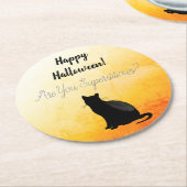 Black Cat Silhouette Halloween Runder Pappuntersetzer (Angewinkelt)