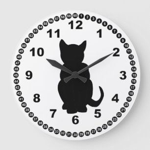 Black Cat Silhouette Hexe's vertraute Square Wall Große Wanduhr