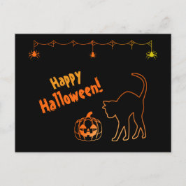 Black Cat Silhouette Neon Happy Halloween Postkarte