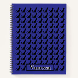 Black Cat Silhouette Notebook - Blue Background Notizblock