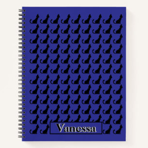 Black Cat Silhouette Notebook - Blue Background Notizblock