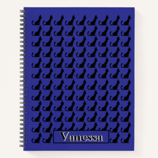 Black Cat Silhouette Notebook - Blue Background Notizblock
