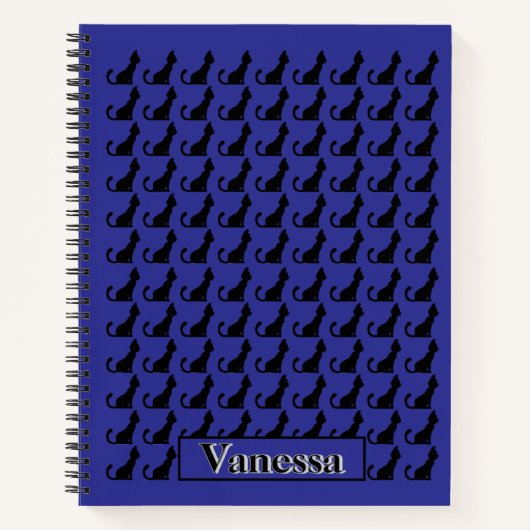 Black Cat Silhouette Notebook - Blue Background Notizblock (Vorderseite)