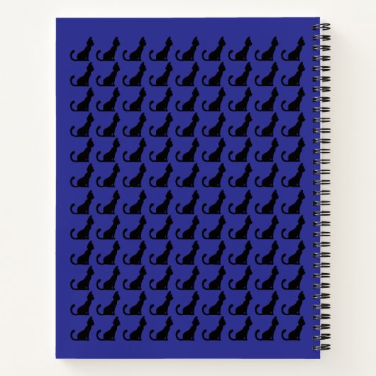 Black Cat Silhouette Notebook - Blue Background Notizblock (Rückseite)
