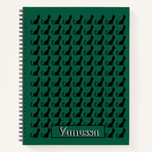Black Cat Silhouette Notebook - Grüner Hintergrund Notizblock (Vorderseite)