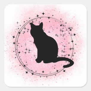 Black Cat Silhouette Quadratischer Aufkleber