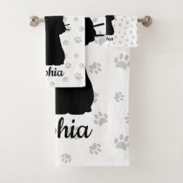 Black Cat Silhouette Rosa Schmetterling auf Schwan Badhandtuch Set