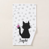 Black Cat Silhouette Rosa Schmetterling auf Schwan Badhandtuch Set (Handtuch)