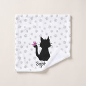 Black Cat Silhouette Rosa Schmetterling auf Schwan Badhandtuch Set (Waschlappen)