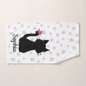 Black Cat Silhouette Rosa Schmetterling auf Schwan Badhandtuch Set (Handtuch)